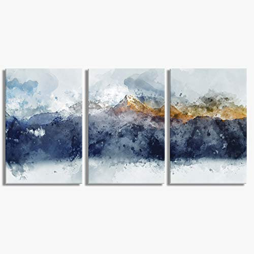 Abstrakte Leinwand Wandkunst für Wohnzimmer Modern Marineblau Abstrakte Berge Druck Poster Bild Kunstwerke für Schlafzimmer Badezimmer Küche Wanddekoration 3 Stück gerahmt fertig zum Aufhängen