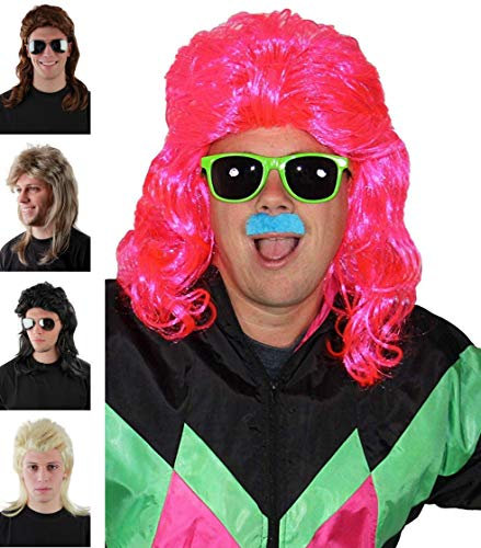 Lustige pinke Vokuhila Perücke für Herren zu Fasching Karneval – pink 80er Jahre Bad Taste Proll Perücken Party 90er Fokuhila