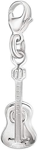 CLEVER SCHMUCK Silberner Charm Anhänger kleine klassische Gitarre 19 x 8 mm glänzend 925 Sterling Silber im Schmucketui