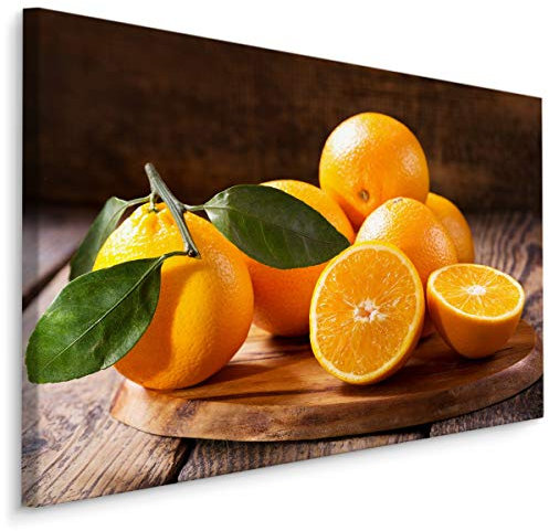 Muralo Leinwandbilder 100x70 Essen Obst Orangen Leinwand Wandbild Kunstdruck Blätter Saftig Frisch Exotisch Schlafzimmer Wohnzimmer Wanddekoration Design XXL 713 Br. 100 cm x Hö. 70 cm