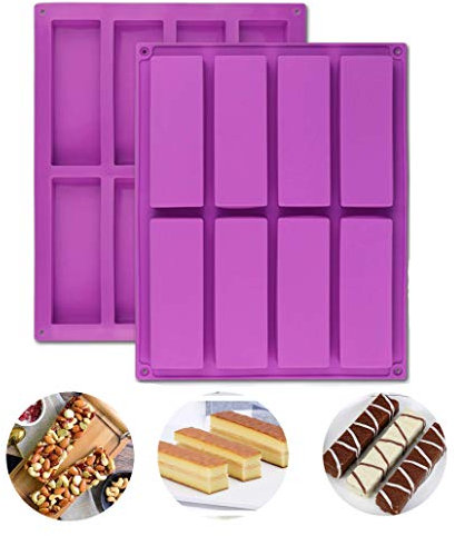 Large Rectangle Granola Bar Silicone Moulds 2PCS 8 Cavity Nutrition Cereal Bar Moulds, Energy Bar Maker for Muffin Brownie Cornbread Cheesecake Pudding Cake and Soap