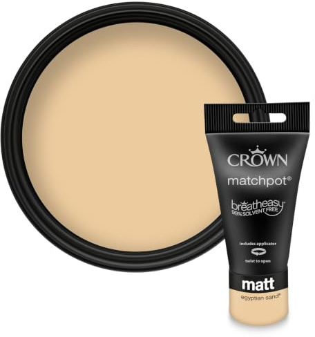 Crown WALLS & CEILINGS Dark Yellow Matt Paint Tester - Sample 40ml | Try Egyptian Sand before you buy. See the true colour on your wall, in your own light. Low VOC, low odour, breatheasy