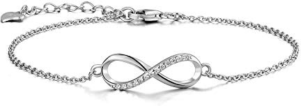 CERSLIMO Silver/Gold/Rose Gold Bracelet, Sterling Silver 925 & Gold Plated Infinity Bracelet Friendship Zirconia Jewellery for Womens Girls Girlfriend Sister Friend Christmas Birthday Gift
