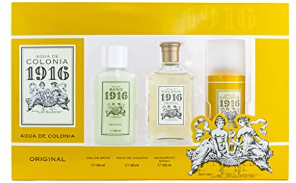 1916 - Original Estuche de Regalo Mujer y Hombre, Agua de Colonia, Colonia 100 ml + Desodorante en Spray 150 ml + Gel Baño 100 ml, Perfume Unisex, Fragancia Cítrica y Floral, Aroma de Larga Duración