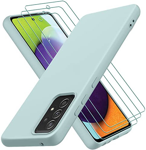 Cover per Samsung Galaxy A52S 5G / A52 4G / 5G con 3 Pezzi Pellicola Vetro Temperato, Custodia in Morbida Silicone Liquido, Sottile e Antiurto con Rivestimento in Microfibra AntiGraffio, Menta Verde