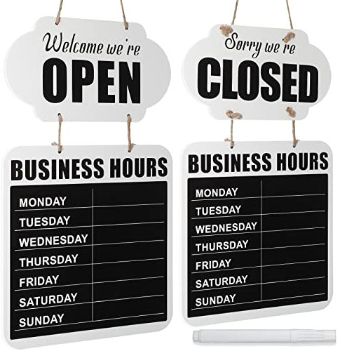 Geschäftszeiten Hängende Tafel Open Closed Zeichen Willkommens-Kreidetafeln Aus Holz Doppelseitiges Restaurant-Türschild mit Löschbarem Tafelstift für Florist Cafe Store Restaurant (Weiß)