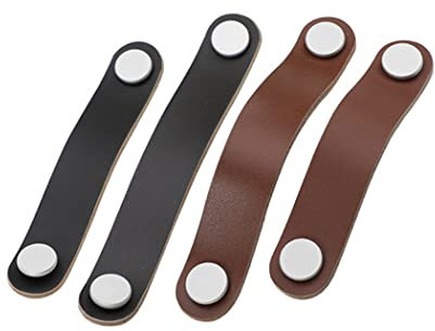 Fitting store Ledergriffe für Möbel;13,9cm x 2,5cm Schubladengriffe Handgemachte Möbelgriffe Leder Knöpfe Schrankgriff Knöpfe für Schränke, Braun, 96mm