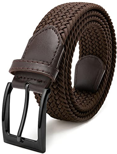 Fairwin Cintura Uomo, Cintura Elastica Intrecciata per Uomo, Confortevole Cintura in Tessuto Elastico Stretch per Jeans Pantaloni (Marrone (Fibbia Nero), M: 105cm (vita 80-90cm/32-35))