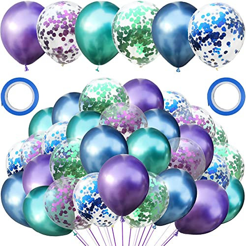 Meerjungfrau Ballon Kit, 30 Stück metallisch Blau Lila Grün und Konfetti Luftballons Set, Perfekt für Mädchen Kinder Geburtstagsfeier Party und Kinder Dusche Party, Festival Hintergrund Dekoration