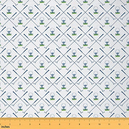 Golfstoff Meterware Golfschläger Polsterstoff Sport Spiel Athlet Gras Blatt Äste Dekostoff für Herren Wasserdicht Outdoor Stoff Bastel Patchwork 92 x 150 (HxB) Weiß