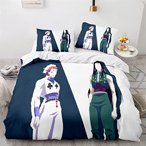 Hisoka Hunter Bettwäsche-Set, Bettbezug und Kissenbezug, Mikrofaser, 3D-Digitaldruck, dreiteiliges Bettwäscheset,ab-175,Super King:102x87/260*220cm