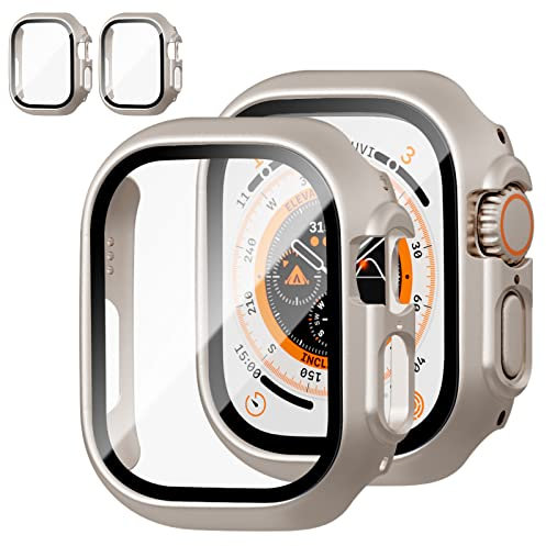 JZK 2-Stück Hülle für Apple Watch Ultra 2 (2023)/Ultra 49MM, Hard PC Ultradünne Glas Schutz Case Rundum Displayschutz für iWatch Ultra/Ultra 2, Starlight