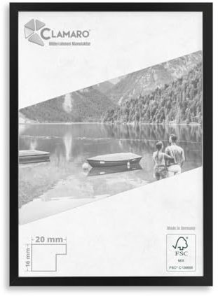 CLAMARO 'COLLAGE 20' Bilderrahmen 100x140 handgefertigt nach Maß | Schwarz Matt | Moderner 20 mm breiter slim Design MDF Holzbilderrahmen inkl. Acrylglas, Rückwand und Aufhänger