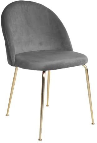 House Nordic Chaise de Salle à Manger Geneve - Velours - Pieds dorés - Design Scandinave (Gris)