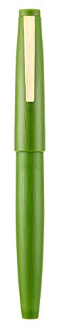 Jinhao 80 Avocado Green Fiber Brushed Fountain Pen, Extra Fine Nib with Converter and Small Pen Bag Set (Golden Clip)