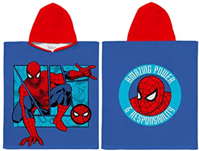 Character World Official Disney Spiderman Hooded Towel Poncho Super Soft Feel, Amazing Power Design Swimming Changing Robe Perfect The Home, Bath & Beach, 115 x 50 cm