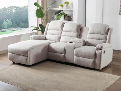 Vente-unique-Ecksofa Relaxsofa - Ecke Links - Stoff - Beige - Macedonia