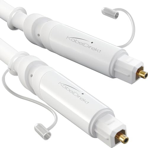 KabelDirekt – Optisches Audiokabel weiß, 3m – Glasfaserkabel für Soundbar mit Schutzkappe (TOSLINK auf TOSLINK, digitales S/PDIF-Kabel, HiFi/Verstärker, Heimkino, Xbox One/PS4)