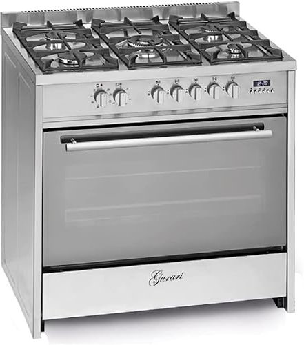 Cocina Eléctrica Gurari GCH E 911 X, 90 cm, Encimera de Gas, 121 l, 3,8 kW WOK, Multifunción 8 Funciones, Gas Natural/Propano, Acero Inoxidable
