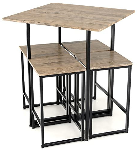 GOPLUS 5-teiliges Esstisch-Set, Bartisch mit 4 Stühlen, Sitzgruppe mit Metallgestell & verstellbarem Fußpolster, Küchentisch Bistrotisch-Set für Esszimmer, Küche & Bar (80 x 80 x 93 cm (L x B x H))
