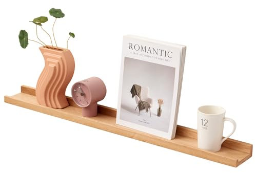 TREOAKWIS Schweberegal Wandregal, Regalbrett Holz Wandboard Eiche Massiv Bilderleiste Bücherregal Kinder Wand für Wohnzimmer, Kinderzimmer, Schlafzimmer, Büro (Natürlich, 60 x 15 cm)