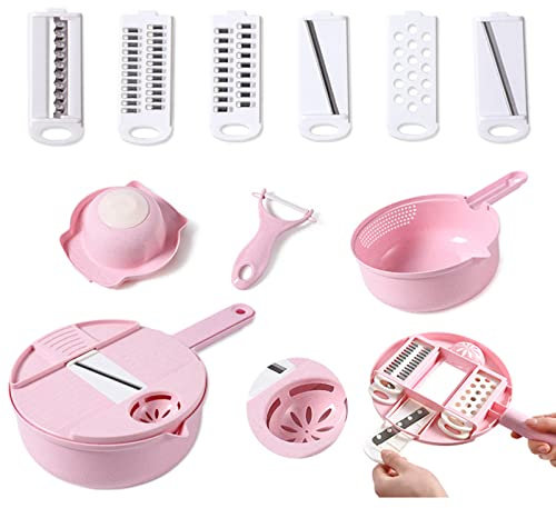 DAZZLEEX 12 In 1 Vegetable Chopper Multi-function Easy Food Chopper Vegetable Grater Slicer Cutter Tool,Pink