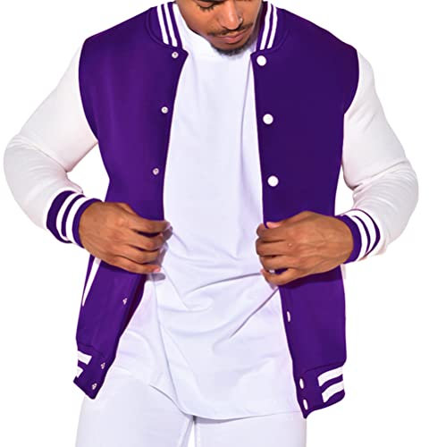 Oanviso Giacca da Uomo College Varsity Jacket Giacche Baseball Retrò Primavera Cappotto Maniche Lunghe Unisex Giubbotto Sportivo Multicolor Slim Fit Jacke Casual Classic A Viola L