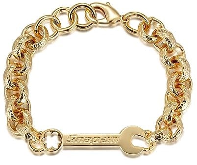Gold 12mm Spanner Belcher Bracelet for Men - Luxury Finish Detailing 18K Real Gold Plated Jewellery - Chunky Bracelet with Unique Pattern Links(Length: 8) - Bling King London