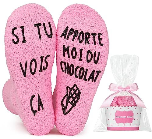 Pcuntslo Chaussette Fantaisie Humour Personnalisé, Chaussette Rose Chaude Hiver Imprimé Lettres pour Femme Maman, Cadeau Chocolat Cupcake pour Saint-valentin Noël Fête des Mères Anniversaire(Pink-1)