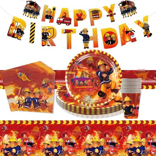 Partygeschirr Set, 42 Stück Geburtstagsdeko Set, Happy Birthday Banner, mit Tasse, Teller, Tischdecke, Servietten