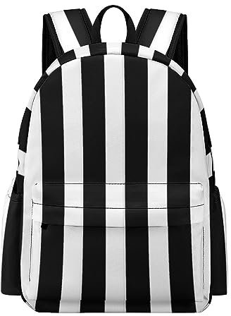OTRAHCSD Rucksack, schwarz und weiß gestreift, lässiger Tagesrucksack für Outdoor, Sport, Reisen, Schwarz-weiße Streifen, 42x30x15cm