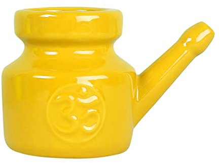 Qutsvosh Olla Neti de cerámica de 350 ml, duradera, a prueba de fugas, para enjuague nasal, lavado de nariz, hombres y mujeres, color amarillo