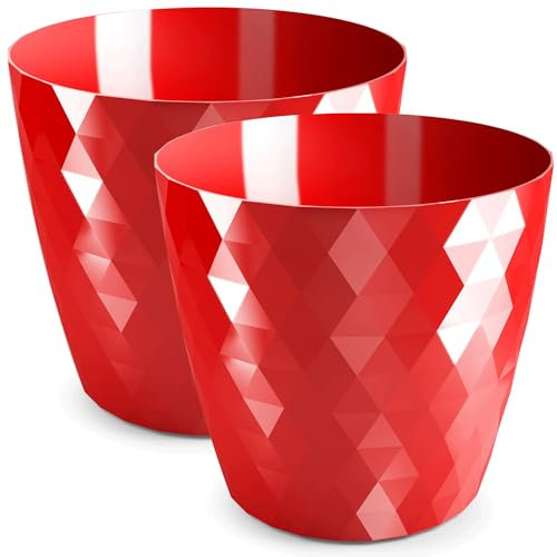 PECZEKO Maceta Brillante, Maceta de Plástico, Maceta Decorativa para Flores Grandes y Pequeñas, Juego de 2 Macetas, Macetas, Macetas para Hierbas, (Paquete de 2) Rojo, ø 16 cm