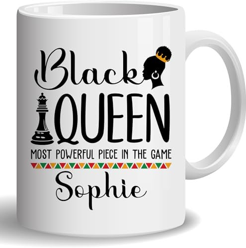 HOSALA -11Oz- Personalized Black Queen Most Powerful Piece In The Game Coffee Mug, Black History Month Gift Mug, Afro American Tea Cup, Ceramic Glossy Mug Gift For Family, Friends, Coworkers