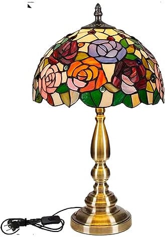 Tiffany Style Rose Bouquet Table Lamp Plum Blossom Desk Light Gold Alloy Frame Stained Glass Home 3D Art Romance