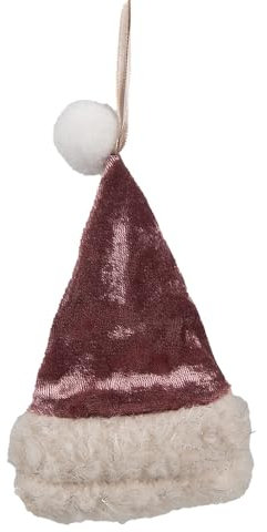 Clayre & Eef Weihnachtsanhänger Weihnachtsmütze 13 cm Rosa Stoff Dekoration Hänger