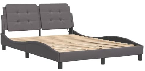 vidaXL Bettgestell, Bett mit LED ohne Matratze Zadar Kopfteil, Bettrahmen mit Sperrholzlatten, Doppelbett für Schlafzimmer, Grau 120x200cm Kunstleder