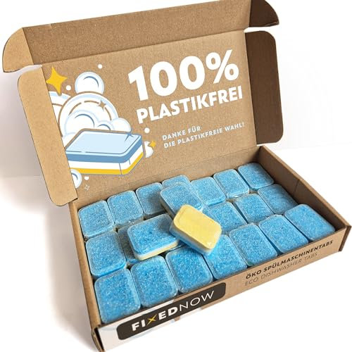FixedNow 30 x Pastillas ecológicas para lavavajillas sin plástico, todo en uno, 30 unidades, para un mes de fragancia a limón, tres capas, pastillas para lavavajillas,