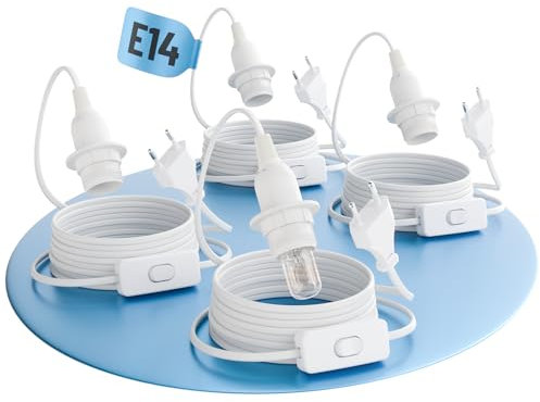 greate. 4x Portalampada E14 con cavo e interruttore bianco 3,5 metri -Porta lampadina E14 con spina max. 60W 250V - porta lampadina E14, portalampade e14 per luminarie, porta lampada con interruttore