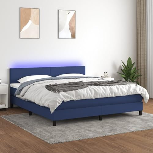 SECOLI Boxspringbett 160x200 mit matratze,LED Polsterbett 160x200 Bett 160x200 mit matratze und lattenrost Bett mit matratze 160x200 komplett-Blau-160 x 200 cm