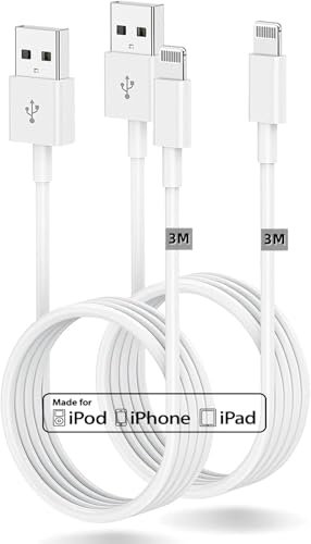 iPhone Charger Cable 3M, Apple Certified 2Pack Long USB Lightning Cable, 10ft Charging Wire for iPhone 14 Plus/13 Pro Max/12 Mini/11 Pro/6 Plus/5S/SE, iPad