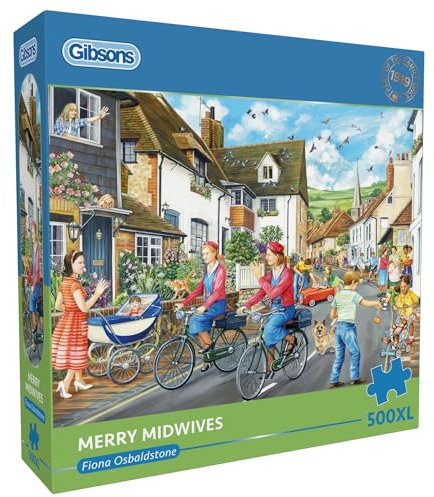 Merry Midwives Extra Large | 500XL Piece Jigsaw Puzzle | Village Nostalgia Puzzle | Extra Large Piece Jigsaw Puzzle for Adults | Premium 100% Recycled Board | Great Gift for Adults | Gibsons Games B C