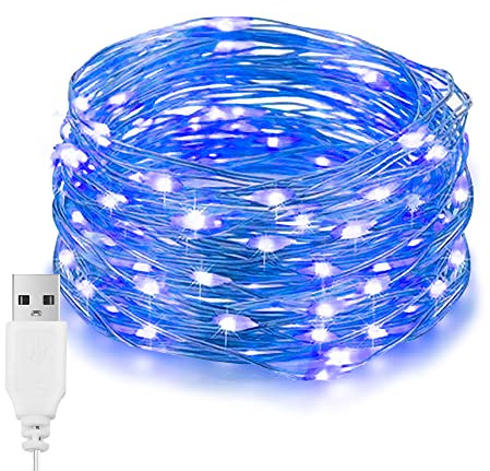 EvaStary Stringa Luci LED, 10M 100LEDs USB Catene Luminosa, IP65 luce impermeabile Micro filo LED per Natale, Matrimonio, Capodanno, Camere Casa, Interno DIY (Blu)