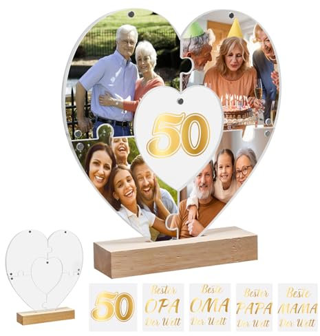 LAMEK Herz Fotorahmen Acryl Bilderrahmen Goldene Hochzeit Geschenke 50 Jubiläum Hochzeitsgeschenke 50. Hochzeitstag Fotogeschenke für Oma Opa Mama Papa Goldhochzeit Geburtstag Weihnachten