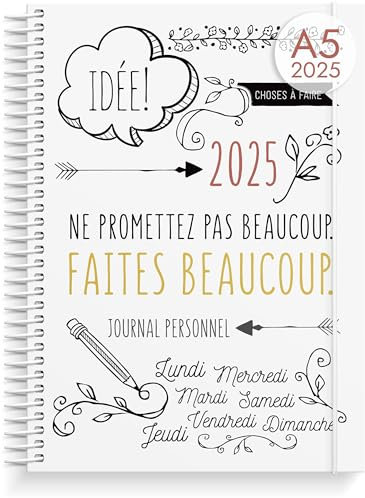 Burde Doodle Wochenkalender 2025, Spiralbindung, A5, 21 x 15 cm, Dezember 2024 bis Januar 2026, 142 Aufkleber enthalten, Französisch