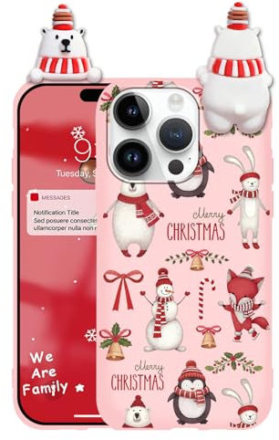 Yoedge Christmas Phone Case for iPhone 11 Pro 5.8 with 3D Cute Cartoon Doll,Soft TPU Silicone with Animal Bear Aesthetics Pattern, Shockproof Matte Xmas Pink Cover,for Women and Girls