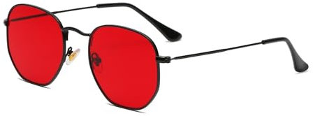 WDZAYXC Mode polygonale Sonnenbrille für Damen und Herren,Leicht Metallrahmen Brille,UV400 Schutz(Schwarz Rot)