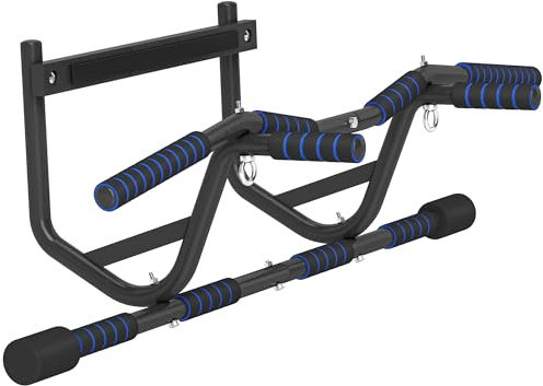 SPORTNOW Pull Up Bar Doorway with Non-Slip Multi Grips, Door Frame Chin Up Bar, Push up Stand with Anti-Fall Slot for Home Gym Upper Body Workout, Black