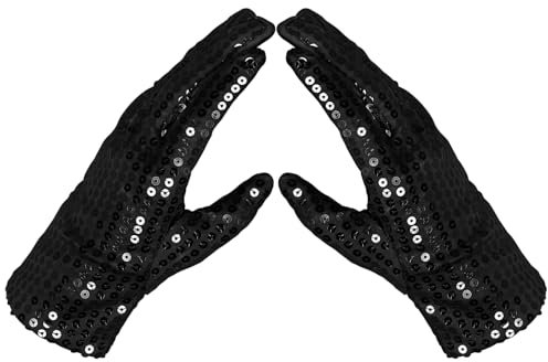 Lusofie Pailletten Handschuhe Glitzer Schwarz Strass für Damen Performance Tanz Glitzer Handschuhe Kostüm Party Accessoires Modisch Halloween Kostüm Handschuhe Pailletten