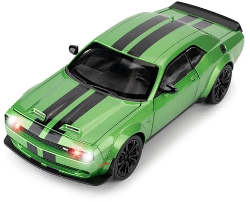 BGHSCA Kompatibel für Dodge Challenger SRT Hellcat Auto Modell, 1:22 Die-Cast Spielzeugauto mit Sound und Licht, Pull Back Modell Fahrzeug Spielzeug für Erwachsene Kinder (Grün)